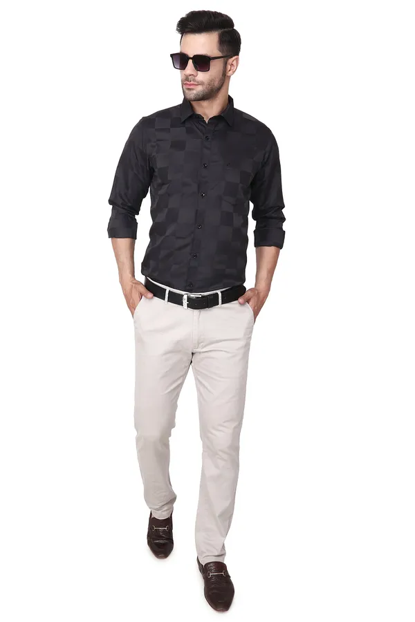 Black_Classic_100%Cotton_Check_Casual_Shirt_For_Men