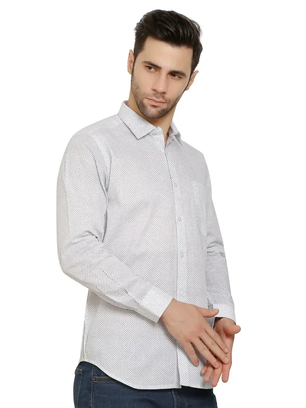 White_Polished_Printed_Micro_Design_Pure_Cotton_Shirt_For_Men