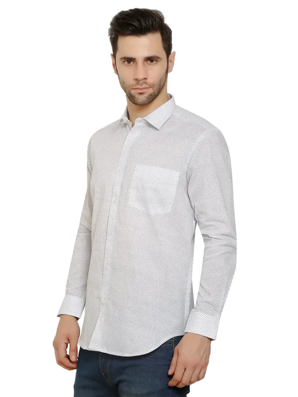 White_Polished_Printed_Micro_Design_Pure_Cotton_Shirt_For_Men