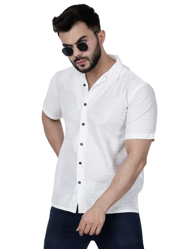 White_Knitted_Casual_Shirt