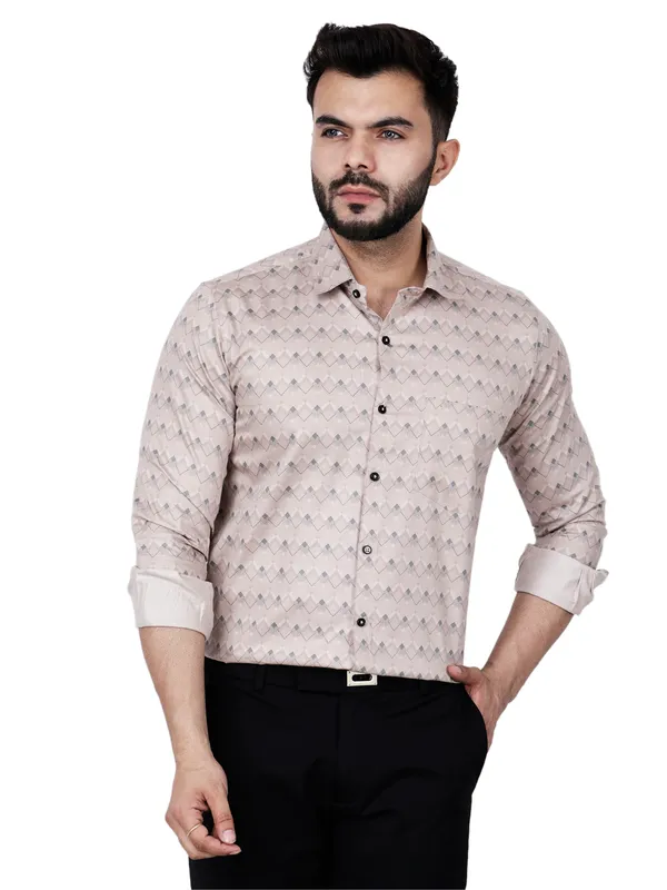 Peach_Herringbone_Printed_Shirt