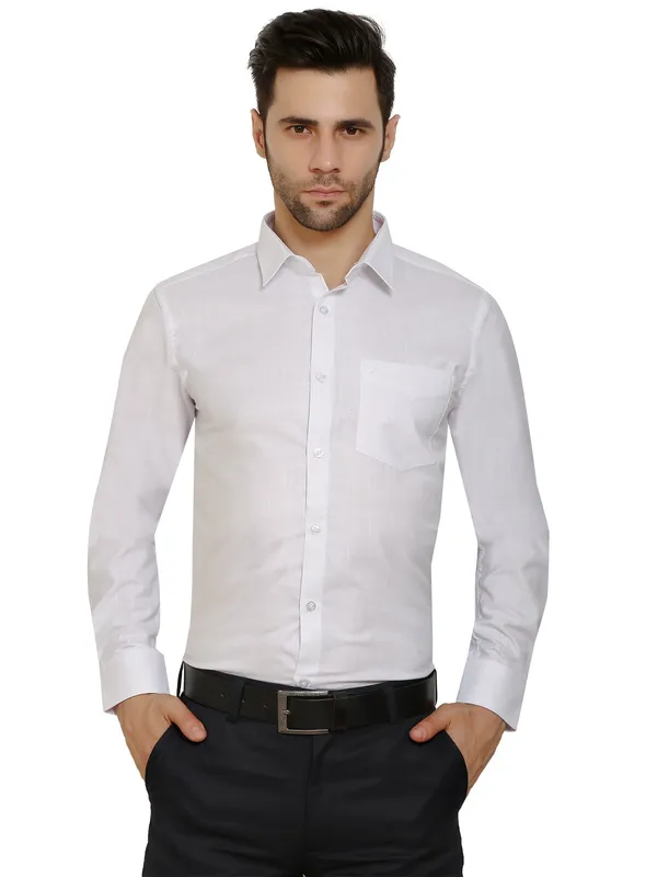 White_Classic_Cotton_Solid_Shirt_For_Men