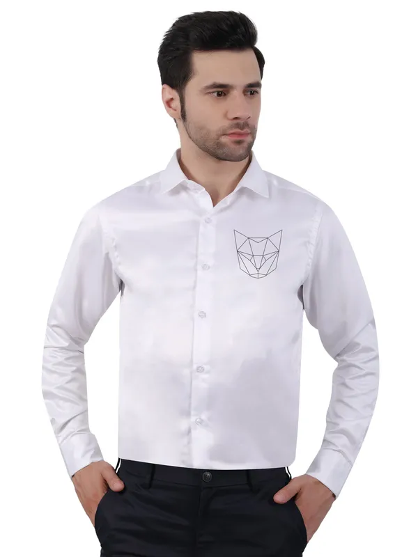 White_Designer_Cat_Printed__Satin_Animal_Party_Wear_Shirt_For_Men