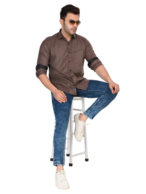 Brown_Classic_Cotton_Solid_Casual_Shirt_For_Men