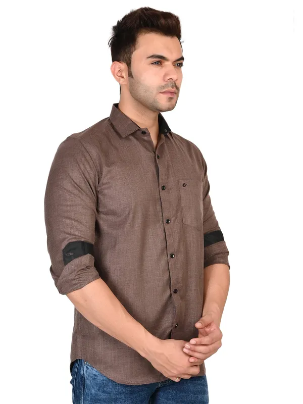 Brown_Classic_Cotton_Solid_Casual_Shirt_For_Men