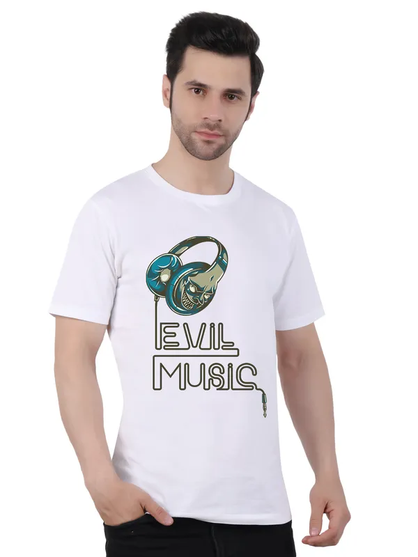 White_Evil_Music_Printed_Tee_For_Men