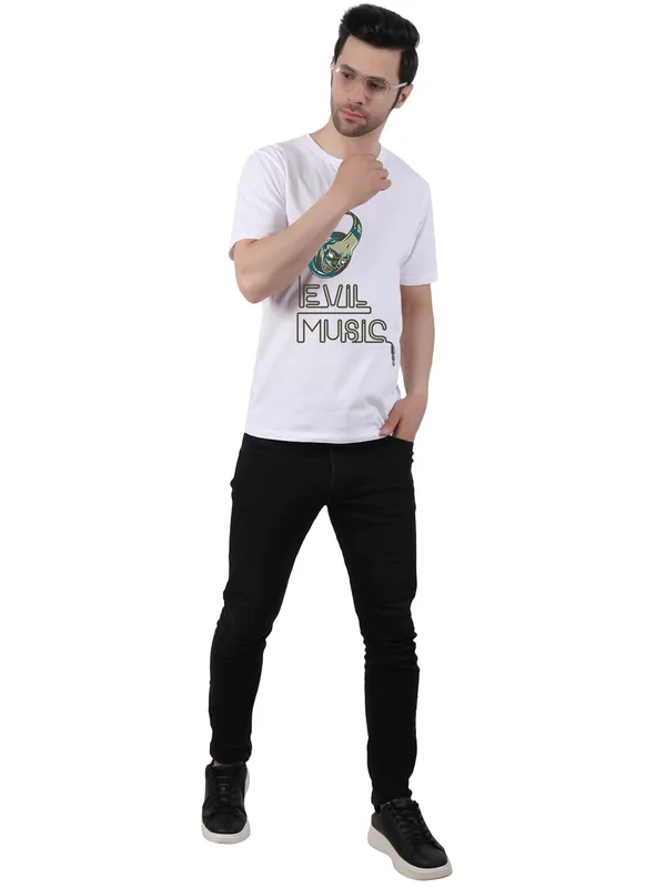 White_Evil_Music_Printed_Tee_For_Men