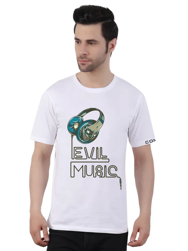 White_Evil_Music_Printed_Tee_For_Men