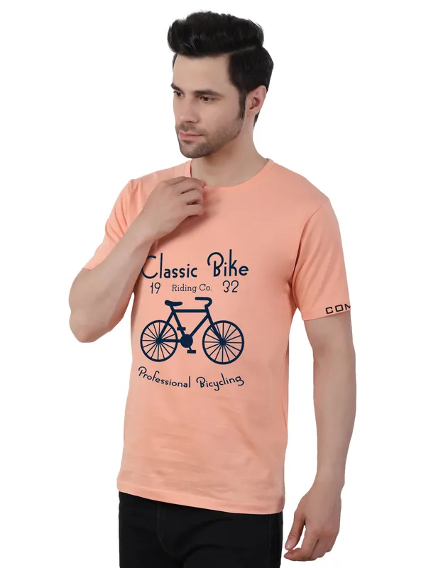 Creamy_Peach_Classic_Printed_100%_Cotton_Tshrit_For_Men
