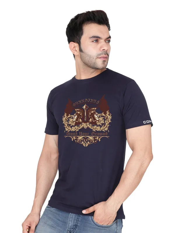 Navy_Blue_Stand_Your_Ground_Printed_Tee_For_Men