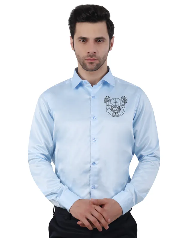 Light_Blue_Designer_Panda_Printed__Satin_Animal_Party_Wear_Shirt_For_Men