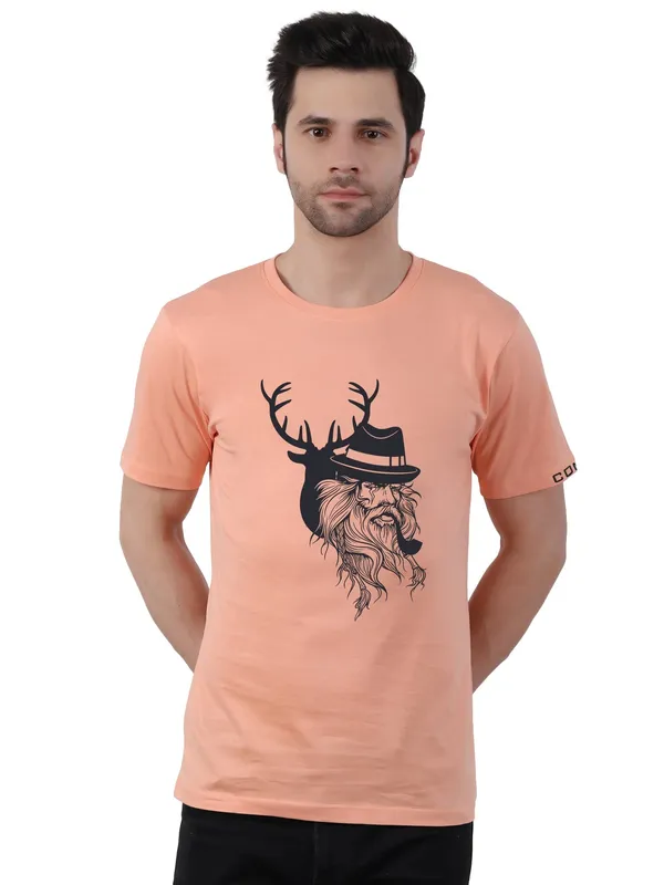 Creamy_Peach_Old_Man_Printed_100%_Cotton_Tshrit_For_Men