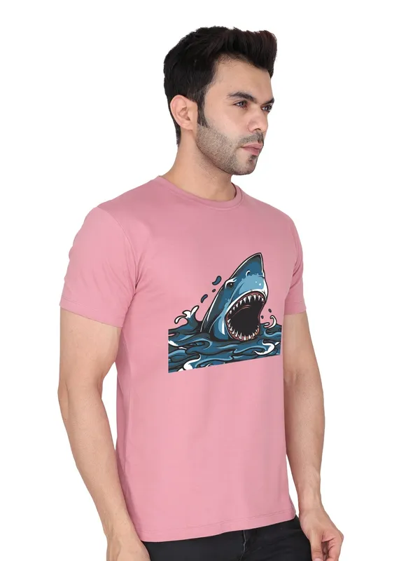 Rose_Pink_Shark_Printed_Tee_For_Men