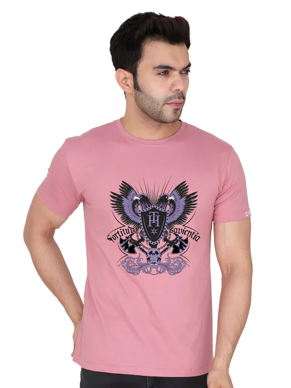 Rose_Pink_Printed_100%_Cotton_Tshirt_For_Men