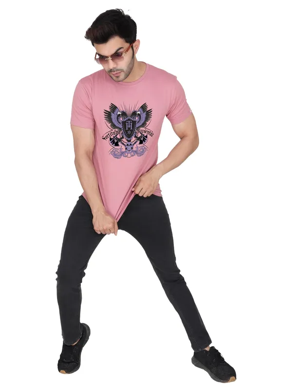 Rose_Pink_Printed_100%_Cotton_Tshirt_For_Men