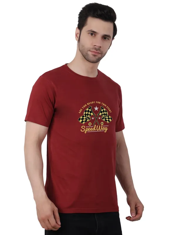 Currant_Red_Speedway_Printed_100%_CottonTshirt_For_Men