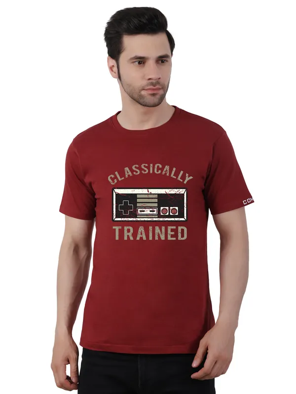 Currant_Red_Classically_Trained_Printed_Tee_For_Men