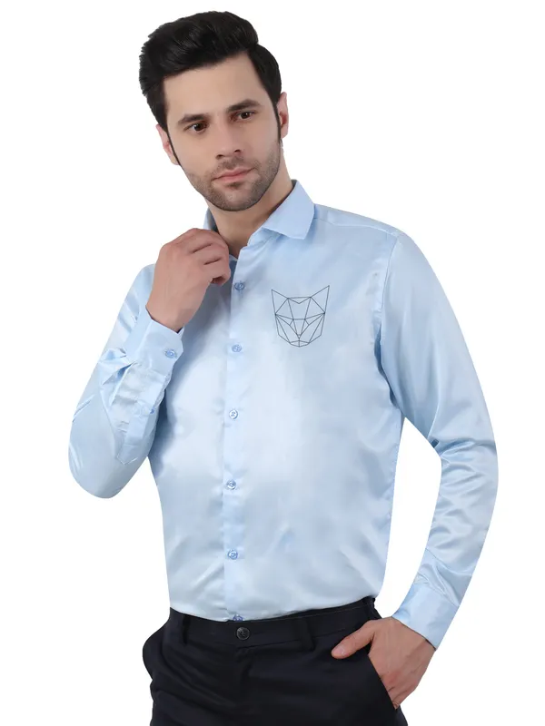 Light_Blue_Designer_Satin_Spirit_Animal_Party_Wear_Shirt_For_Men_-_Cat