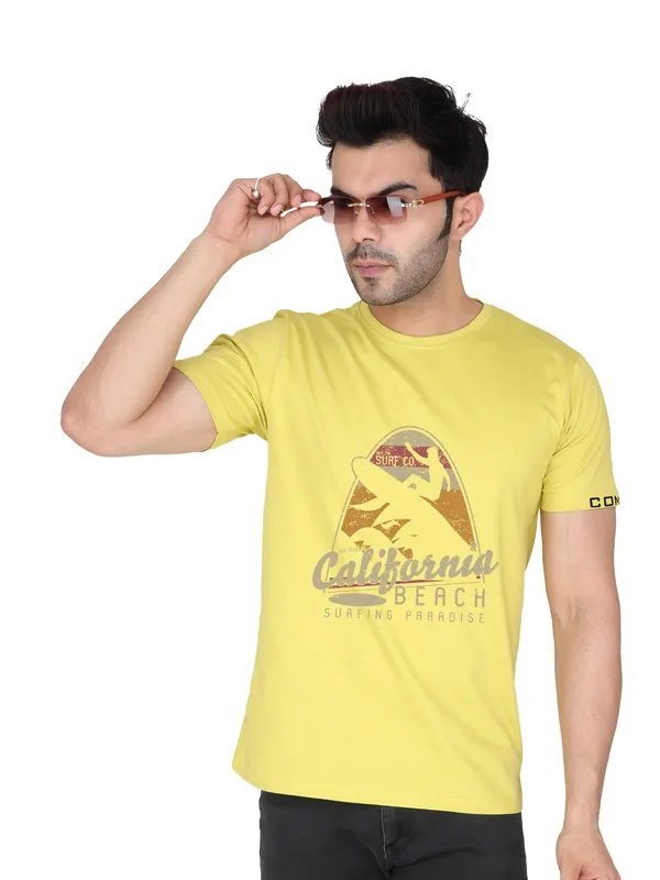 Corn_Yellow_California_Beach_Printed_Tee_For_Men