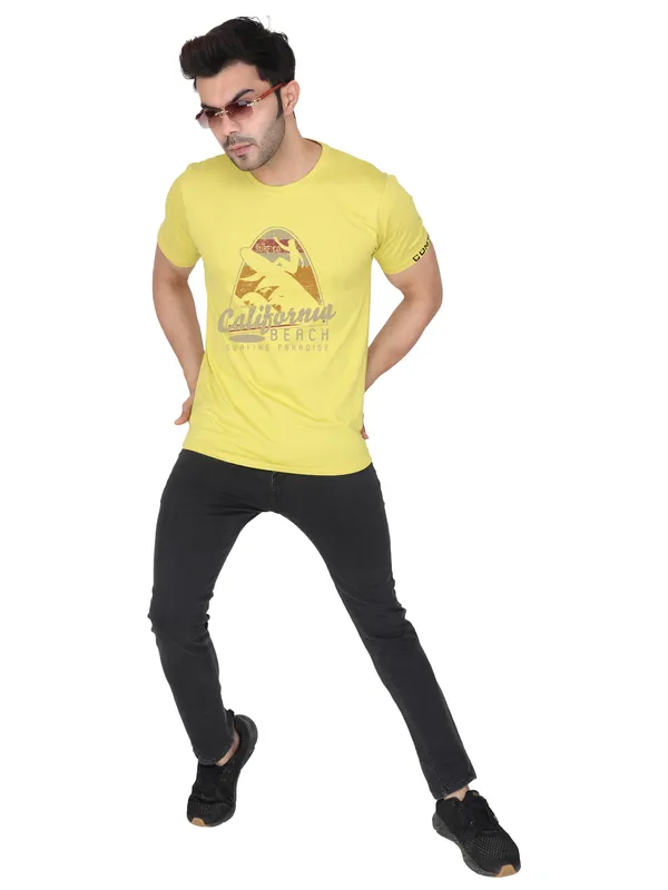 Corn_Yellow_California_Beach_Printed_Tee_For_Men