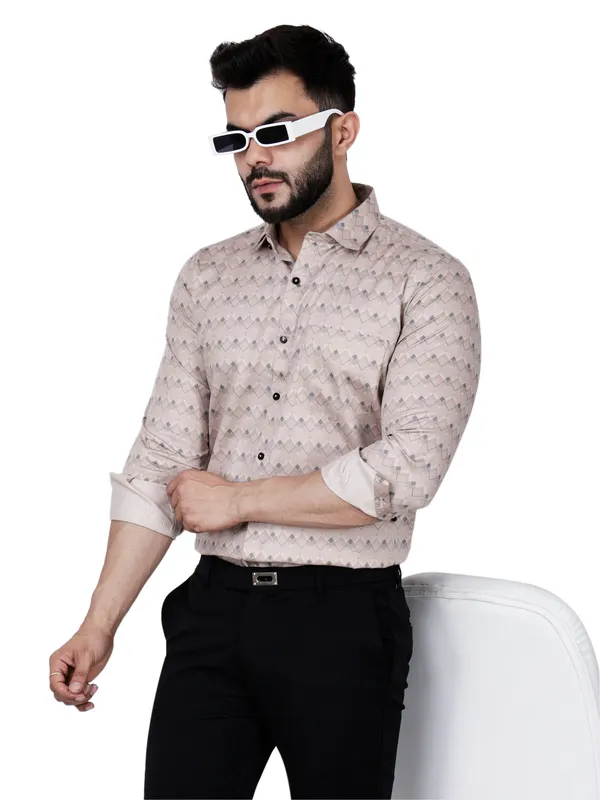 Peach_Herringbone_Printed_Shirt