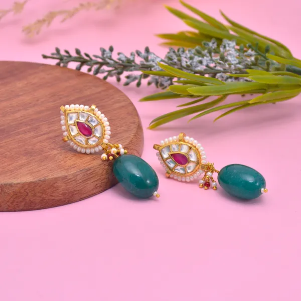 925_Sterling_silver_earring_with_crystal_polki_and_semi_precious_stone