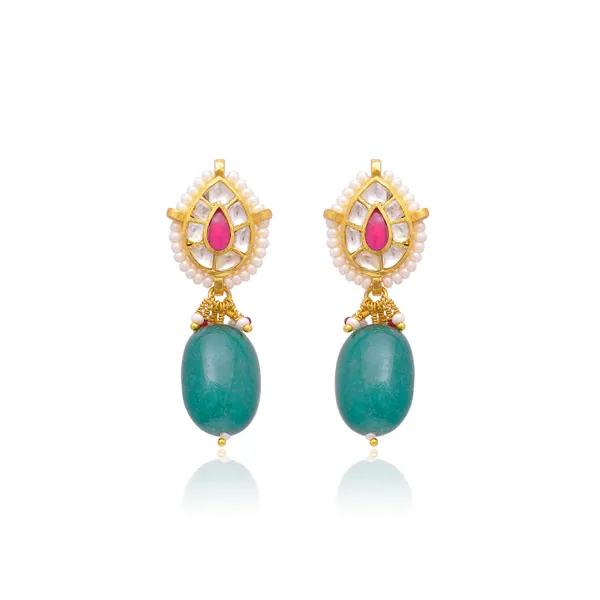 925_Sterling_silver_earring_with_crystal_polki_and_semi_precious_stone