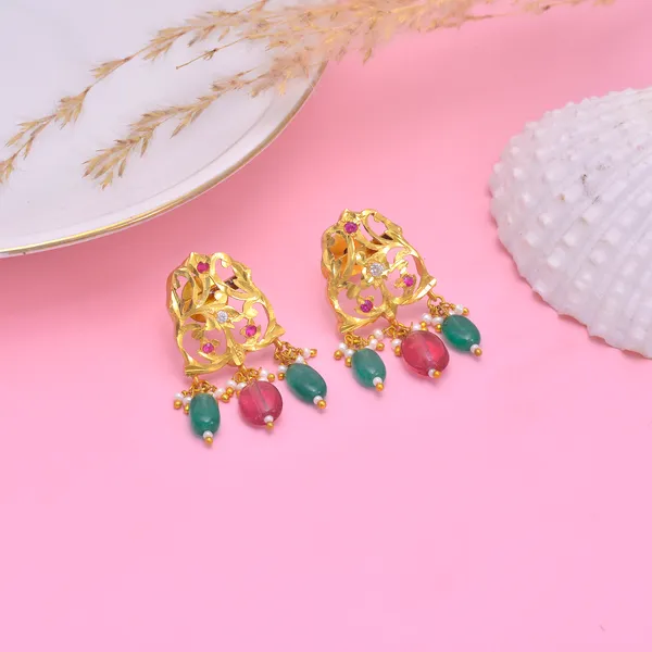 925_sterling_Silver_traditional_Earring_with_elegant_semi_precious_stones