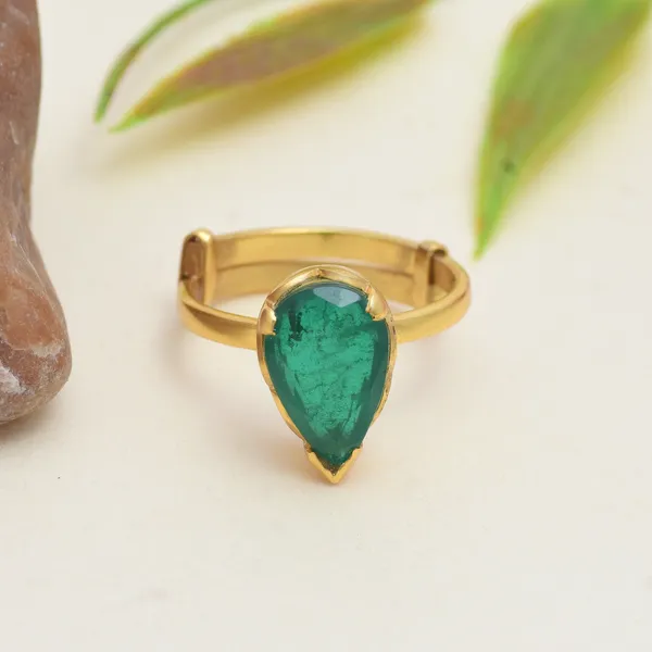 925_Sterling_Silver_|_Adjustable_Doublet_Emerald_Studded_Ring_|_Gold_Plated