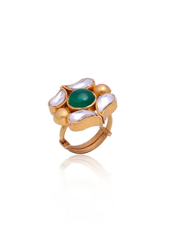 926_Sterling_Silver_|_Adjustable_Gold_Plated_Ring_|_White_&_Green_Gemstones