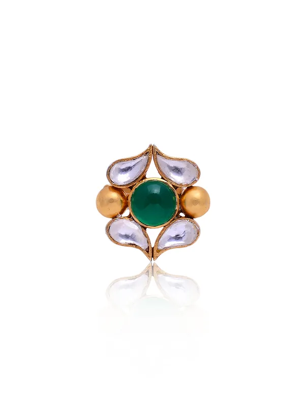 926_Sterling_Silver_|_Adjustable_Gold_Plated_Ring_|_White_&_Green_Gemstones