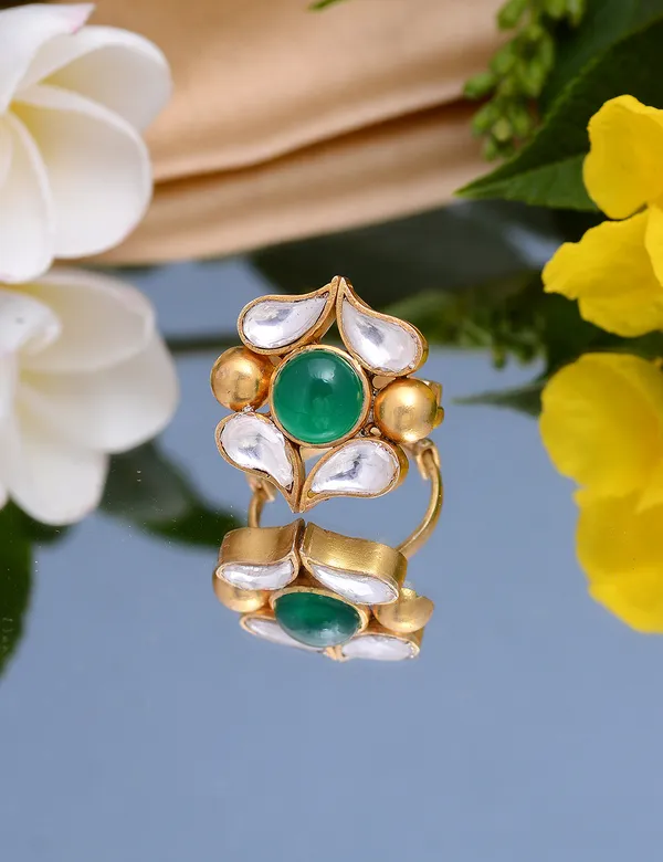 926_Sterling_Silver_|_Adjustable_Gold_Plated_Ring_|_White_&_Green_Gemstones