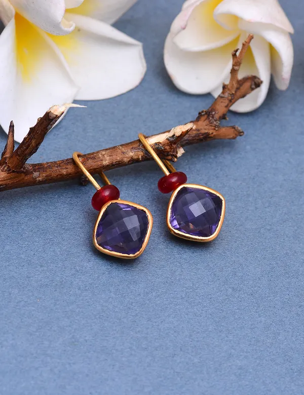 925_Sterling_Silver_|_Gold_Plated_Stud_|_Purple_Gemstones