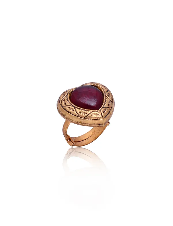 926_Sterling_Silver_|_Adjustable_Doublet_Emerald_Studded_Ring_|_Gold_Plated_Maroon_Gemstone