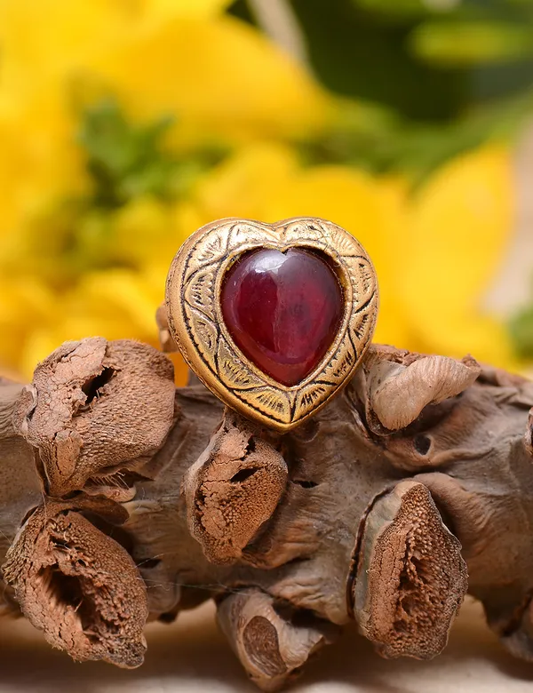 926_Sterling_Silver_|_Adjustable_Doublet_Emerald_Studded_Ring_|_Gold_Plated_Maroon_Gemstone