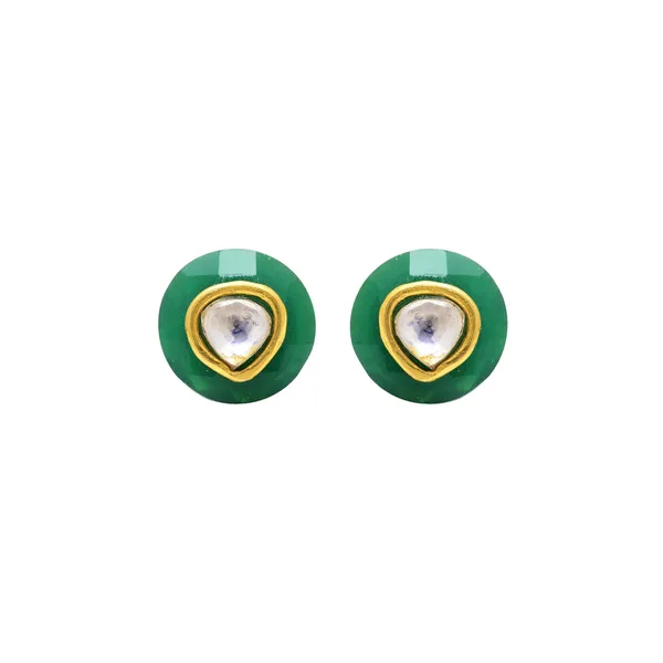 925_Sterling_Silver_|_Onex_And_Polki_Studs_|_Gold_Plated