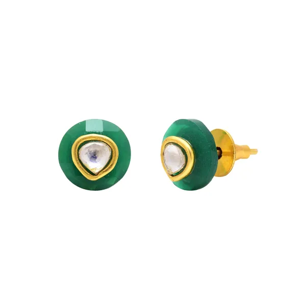 925_Sterling_Silver_|_Onex_And_Polki_Studs_|_Gold_Plated