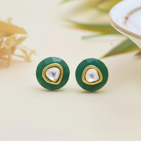 925_Sterling_Silver_|_Onex_And_Polki_Studs_|_Gold_Plated