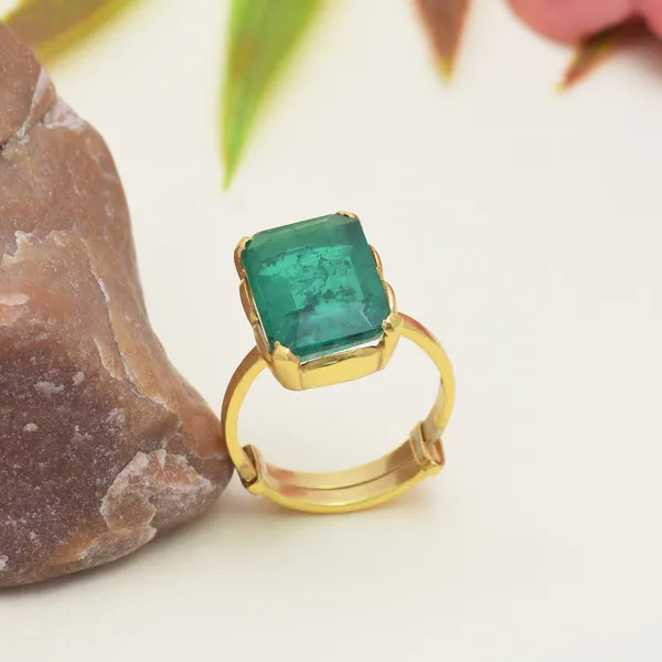 929_Sterling_Silver_|_Adjustable_Doublet_Emerald_Studded_Ring_|_Gold_Plated_Green_Gemstone