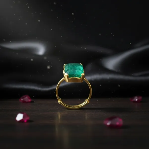 929_Sterling_Silver_|_Adjustable_Doublet_Emerald_Studded_Ring_|_Gold_Plated_Green_Gemstone