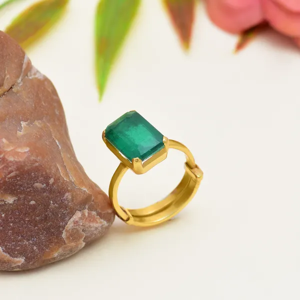929_Sterling_Silver_|_Adjustable_Doublet_Emerald_Studded_Ring_|_Gold_Plated_Green_Gemstone
