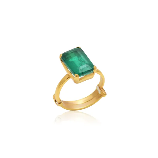 929_Sterling_Silver_|_Adjustable_Doublet_Emerald_Studded_Ring_|_Gold_Plated_Green_Gemstone