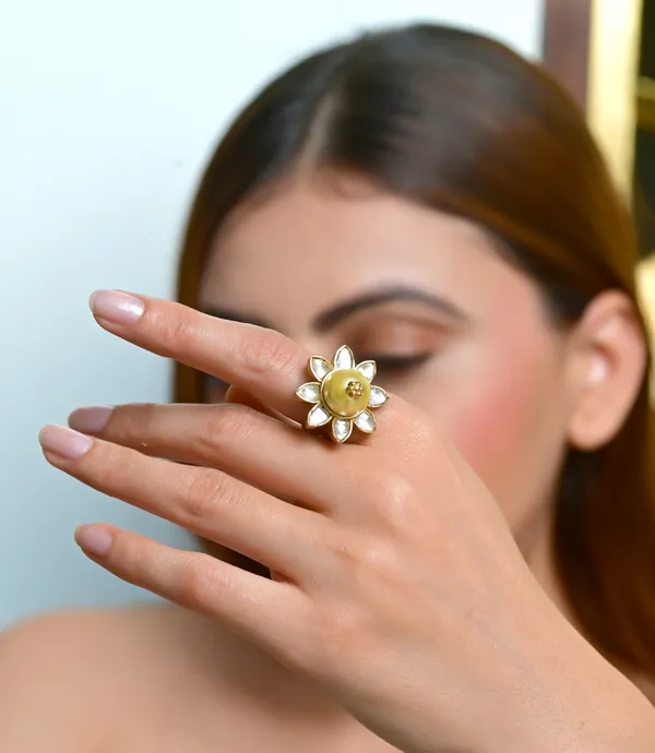 925_Sterling_silver_ring_Studded_with_pearl_For_Women_Gold