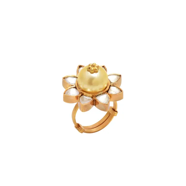 925_Sterling_silver_ring_Studded_with_pearl_For_Women_Gold