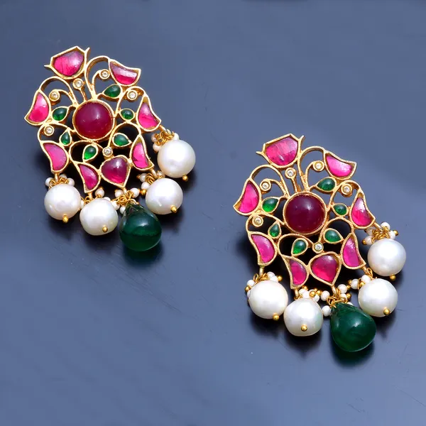 925_Sterling_Silver_With_Gold_Plated_Premium_Stud_For_Women__in_Gold_colour