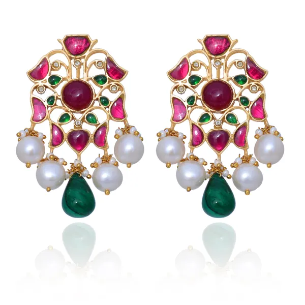 925_Sterling_Silver_With_Gold_Plated_Premium_Stud_For_Women__in_Gold_colour