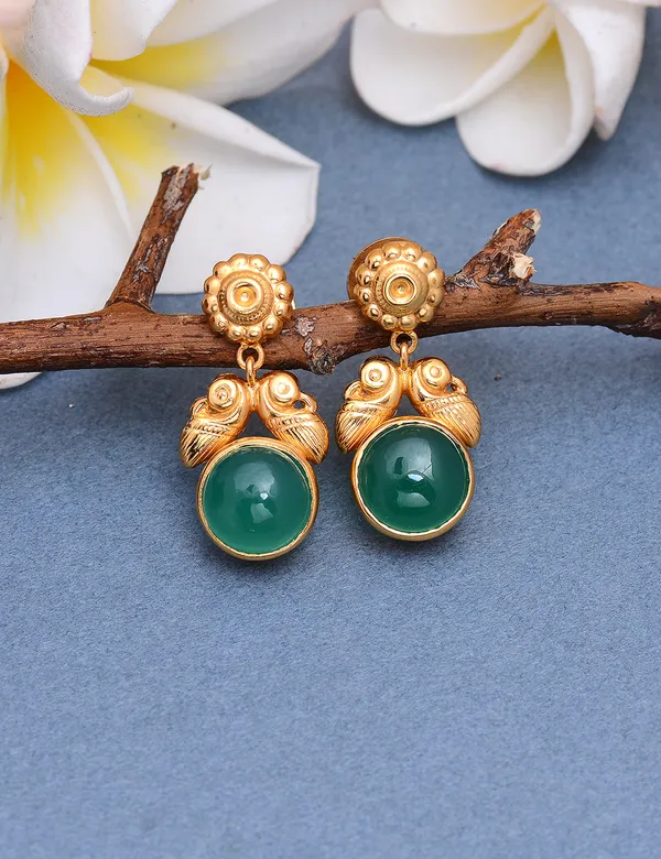 925_Sterling_Silver_|_Gold_Plated_Earrings_|_Green_Gemstones