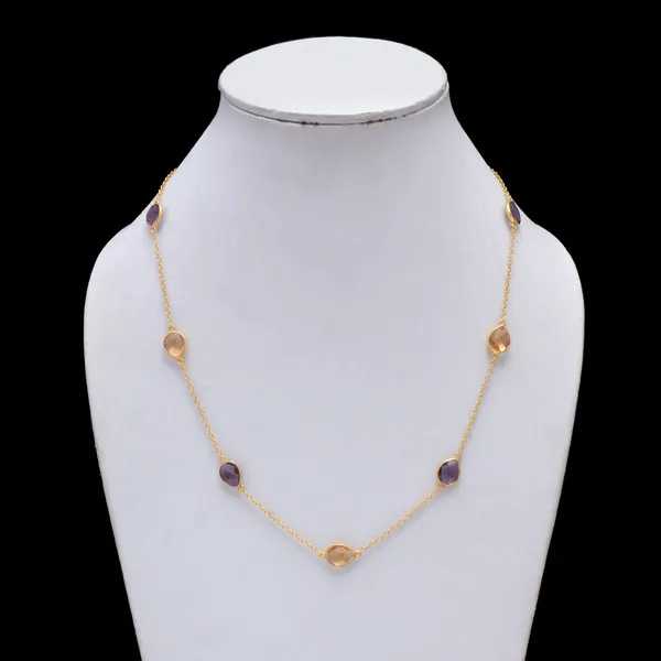 925_Sterling_Citrin_And_Amethyst_Stone_Chain_For_Women_Gold