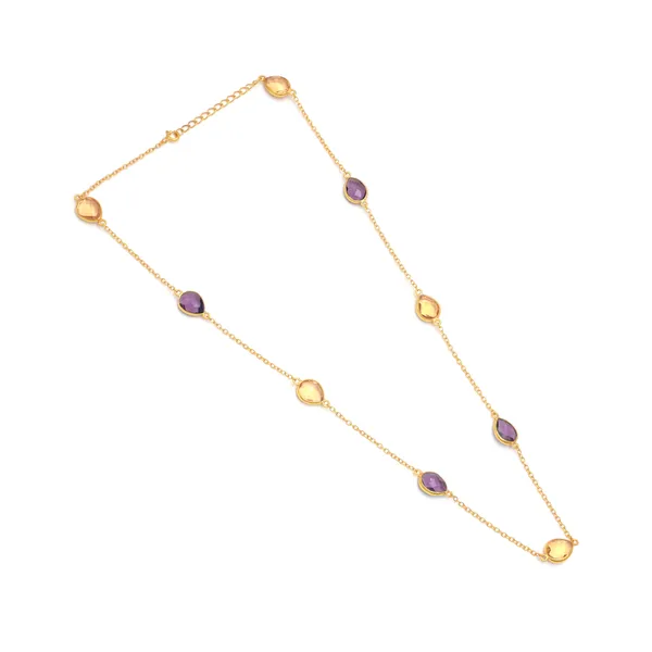 925_Sterling_Citrin_And_Amethyst_Stone_Chain_For_Women_Gold