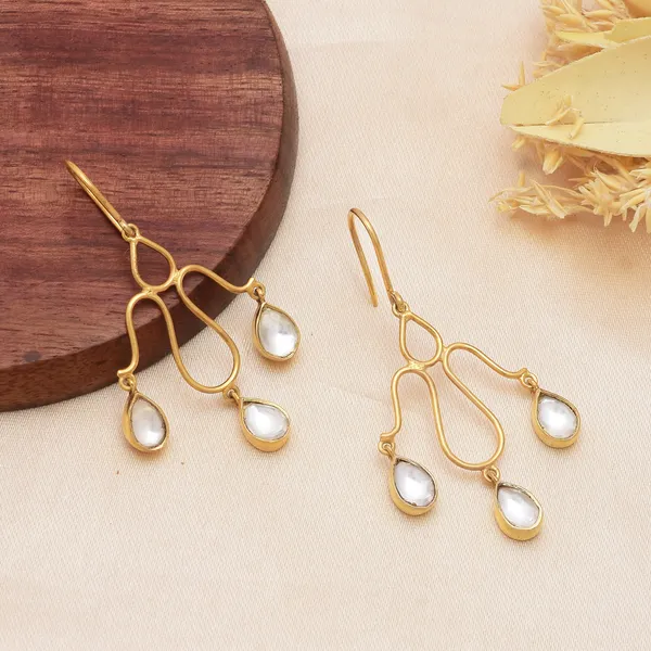 925_Sterling_Silver_|_Gold_Plated_Earring_|_White_Gemstones